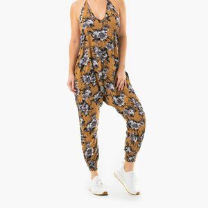Buddha Pants Womens Lightweight Vacation Boho Flower Harem Jumper Brown Flower